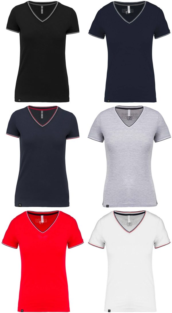 ― % ― KRB K394 ― Women s Piqué-Trikot V-Neck T-Shirt - Navy Blau   Red [2XL] Rabatt – Bild 4