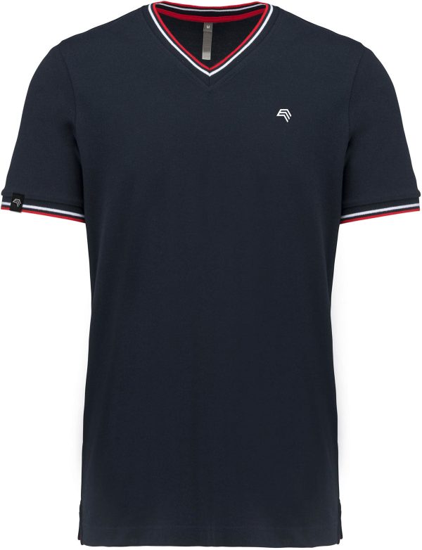 ― % ― KRB K374  ― Bi-color Piqué-Trikot V-Neck T-Shirt - Navy Blau   Rot   Weiß [2XL] Online